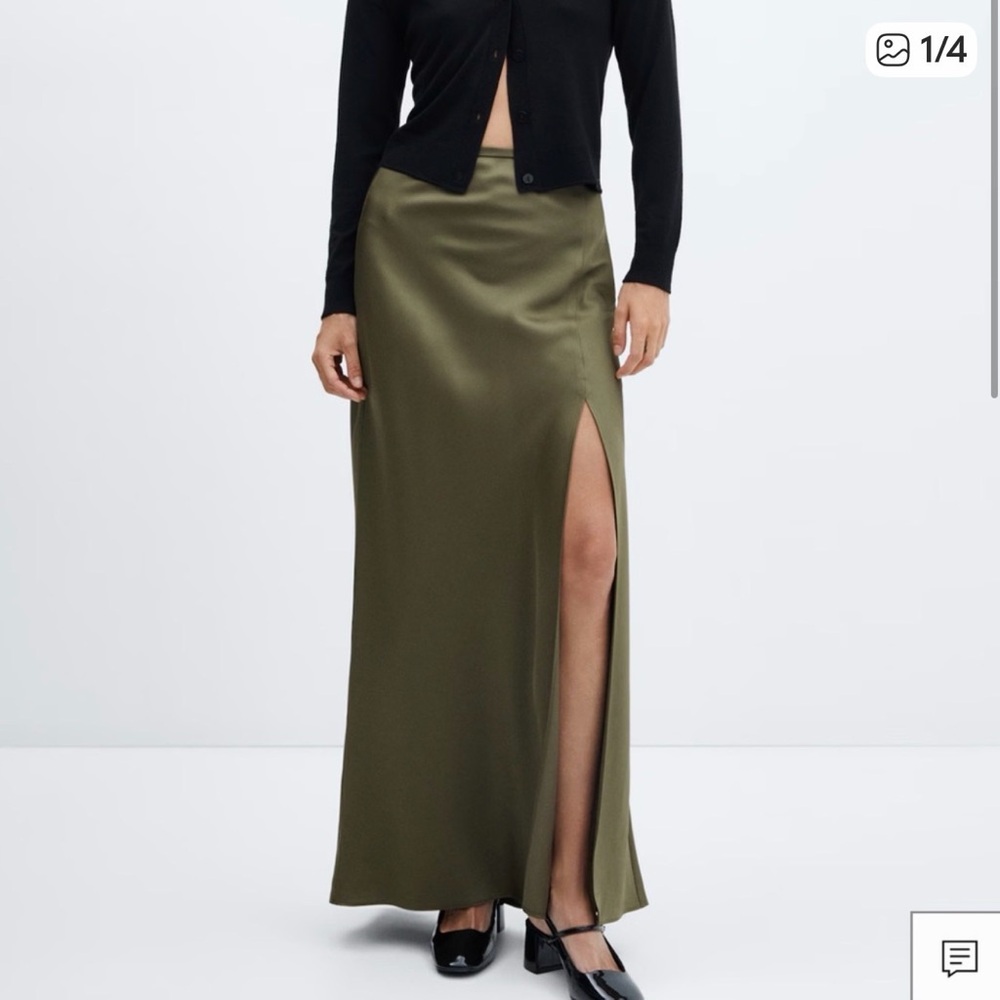 Mango Olive Maxi Skirt with Slit